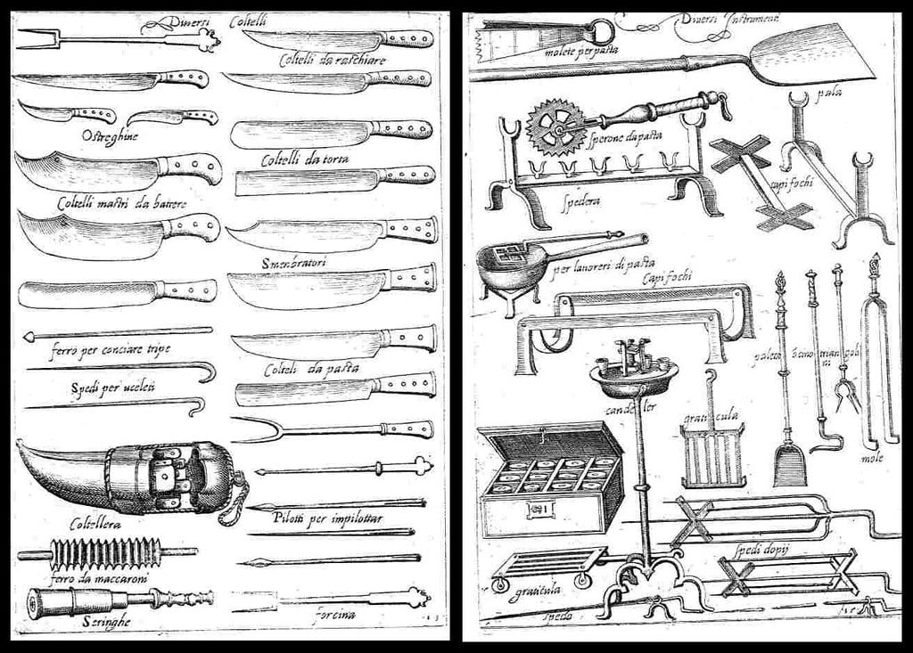 L'Opera di Bartolomeo Scappi knife and kitchen implements illustration